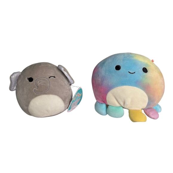 Squishmallows Set of 2 Cheyenne Octopus 6” & Cherish Elephant 5” EUC - Picture 2 of 15